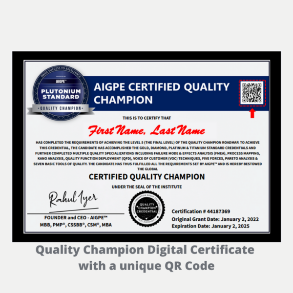 AIGPE Quality Champion Certificate